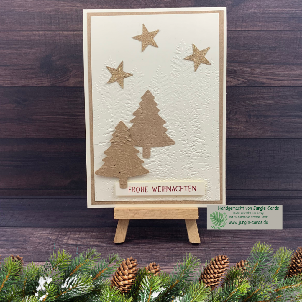 Weihnachtskarte, Kraftpapier, Tannenbaum, Sterne, Weihnachten