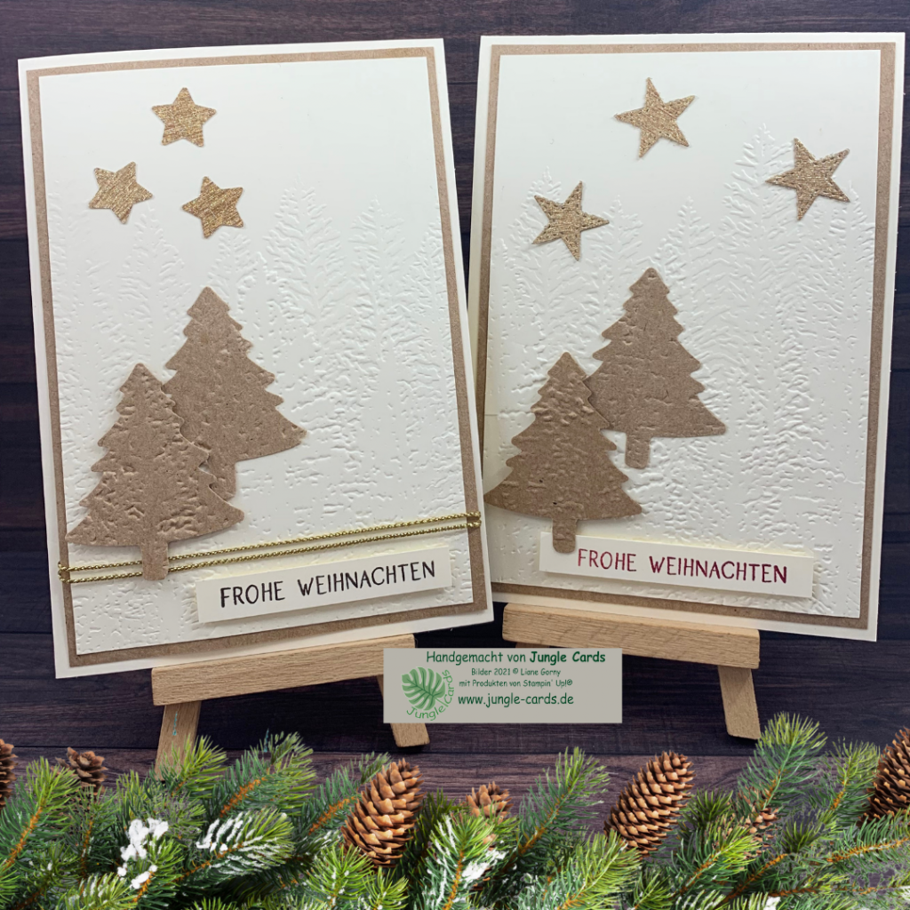 Weihnachtskarte, Kraftpapier, Tannenbaum, Sterne, frohe Weihnachten