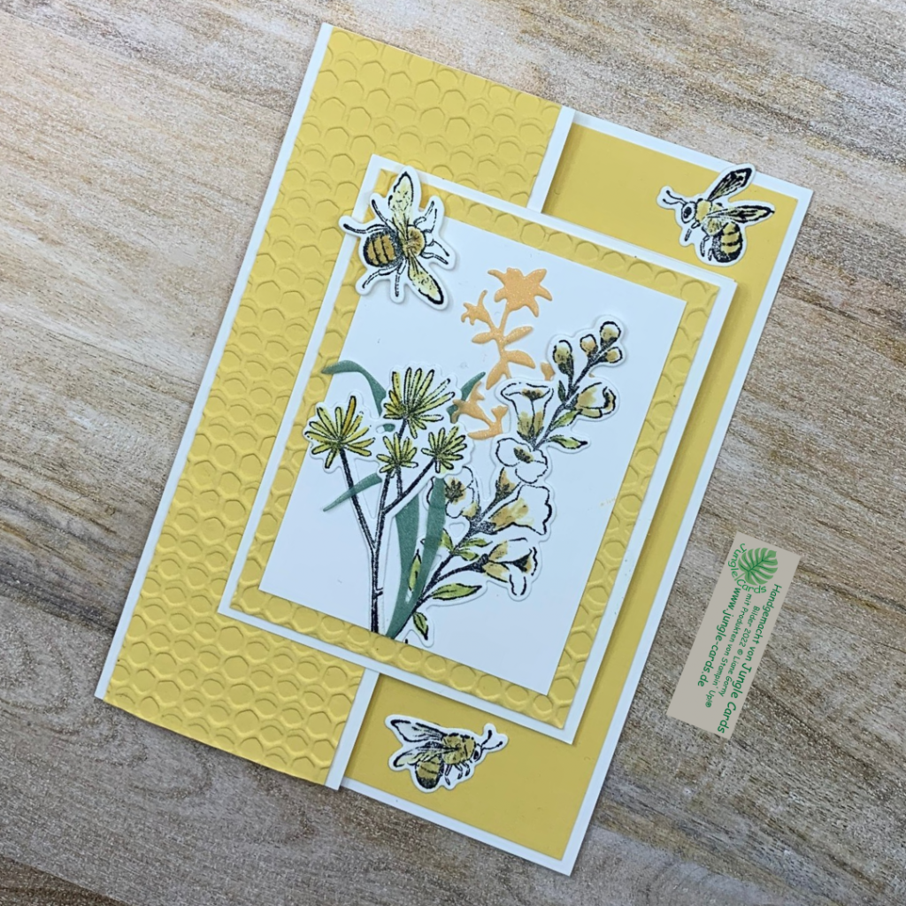 Fun Fold Karte, Bienen, Geburtstagskarte, Narzissen, Bienenwaben