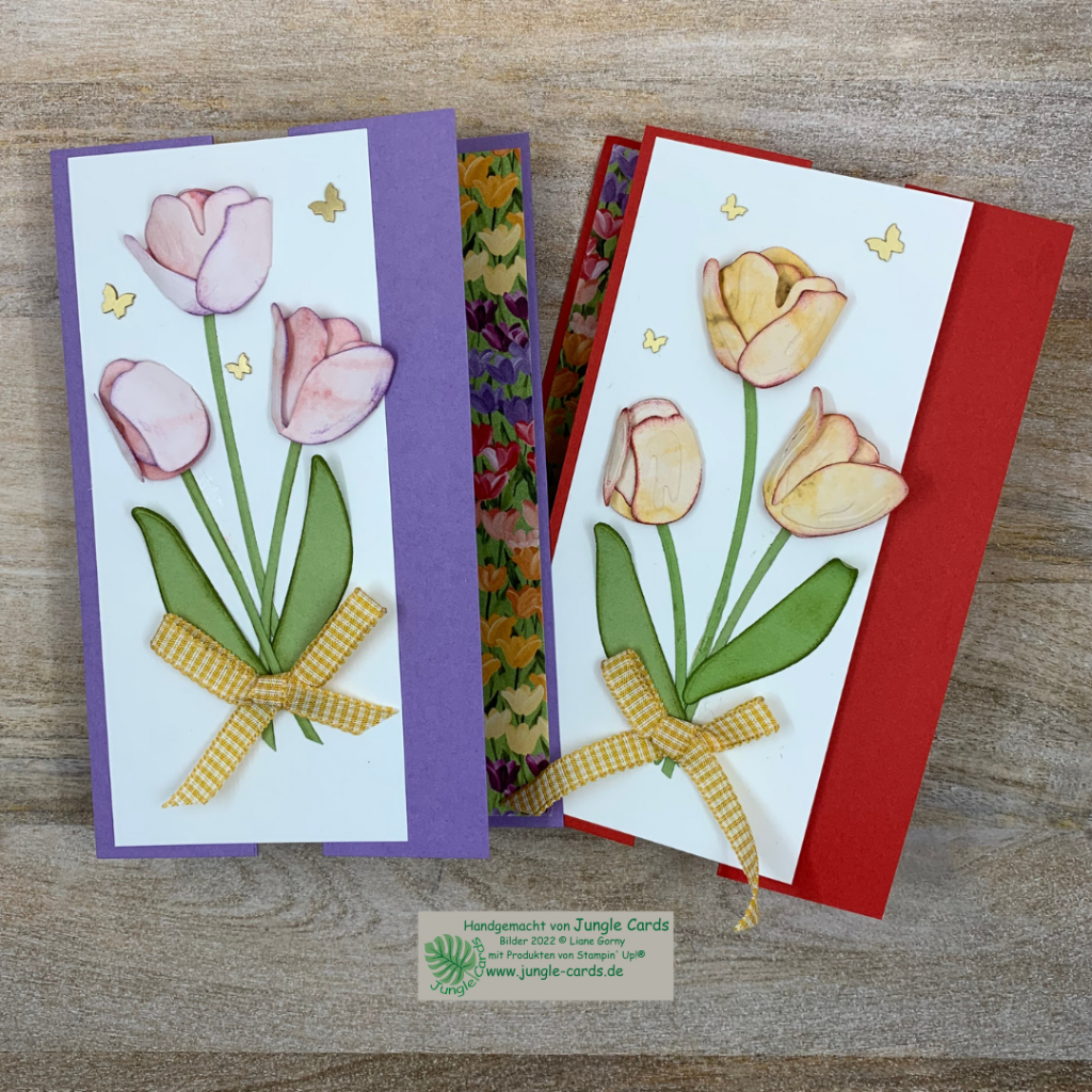 Fun Fold Karte, Sag's mit Tulpen, Heideblüte, Blutorange