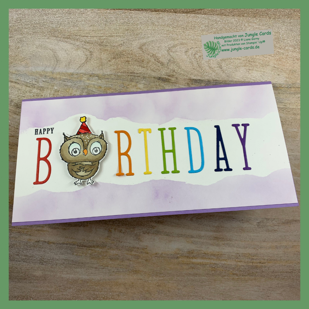 Geburtstagskarte, Eulenpost, Angesagtes Alphabet, Maskiertechnik